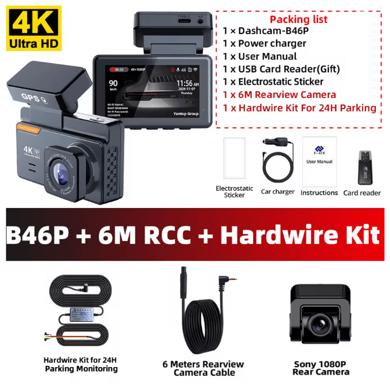 Xiaomi 4K Dual Lens Dash Cam With GPS WiFi 24H Parking Monitor 4