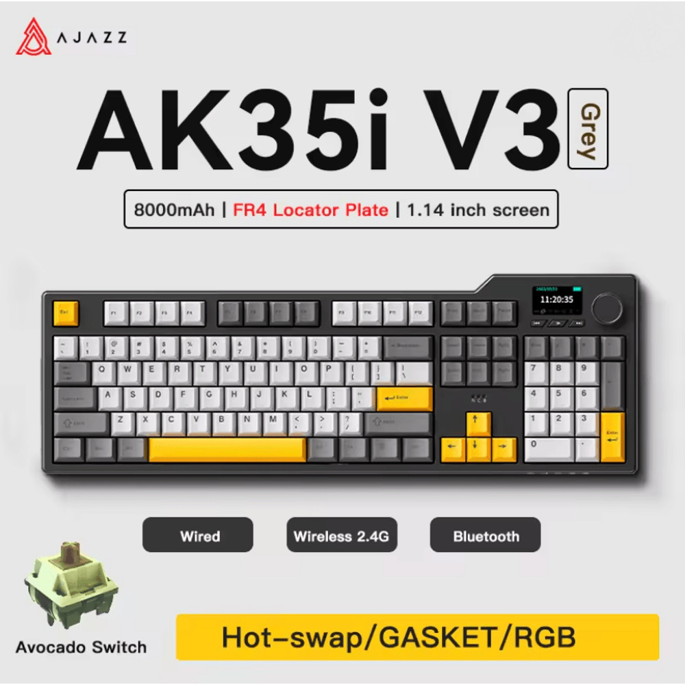 Ajazz AK35I V3 MAX Gasket Mechanical Keyboard TriMode Wired Bluetooth Wireless Gaming Keyboard 0