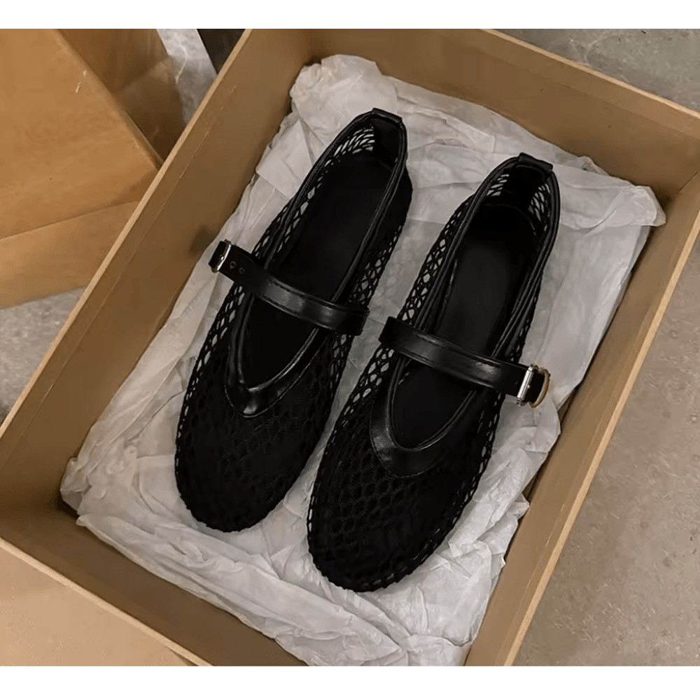 SummerBreeze Fishnet Mary Jane Flats Breathable Round Toe Casual Shoes 2