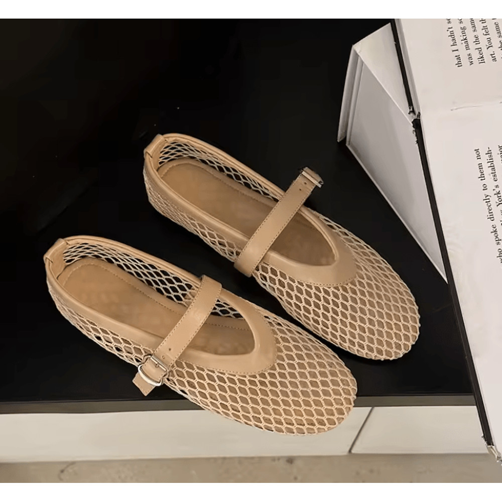 SummerBreeze Fishnet Mary Jane Flats Breathable Round Toe Casual Shoes 3