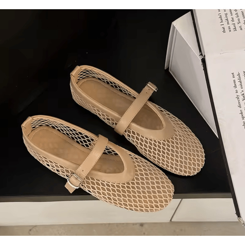 SummerBreeze Fishnet Mary Jane Flats Breathable Round Toe Casual Shoes 3