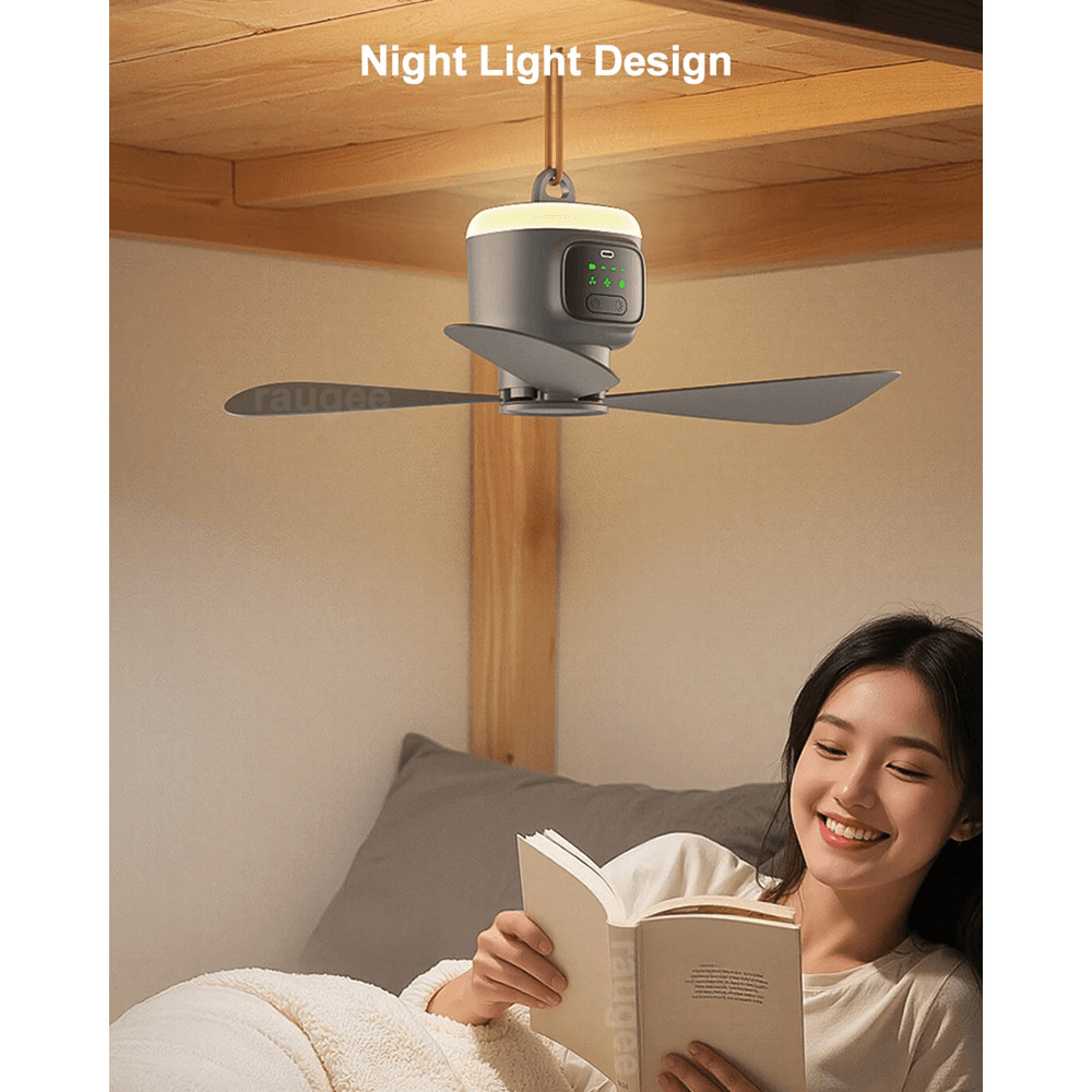 USB Rechargeable Ceiling Camping Fan With LED And Remote 3