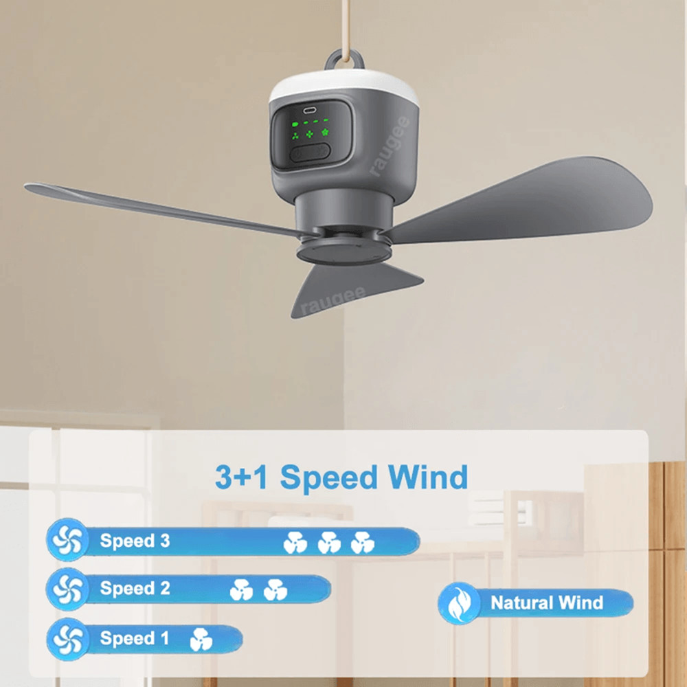 USB Rechargeable Ceiling Camping Fan With LED And Remote 4