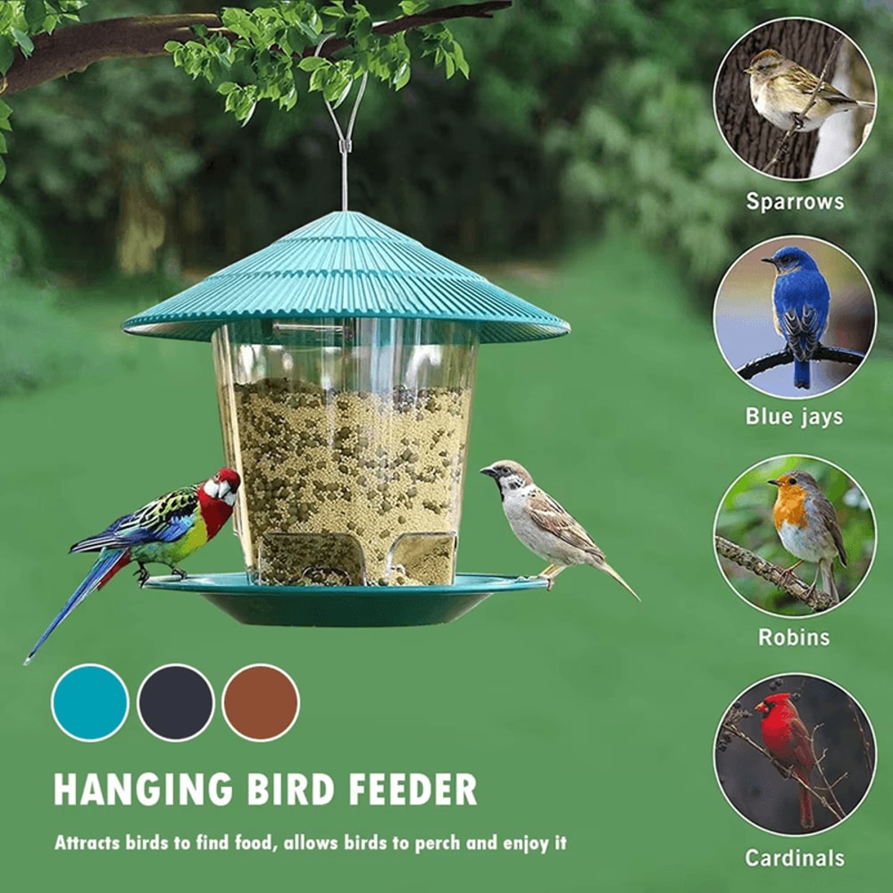 Automatic Hanging Bird Feeder With MultiHole Dispenser 1