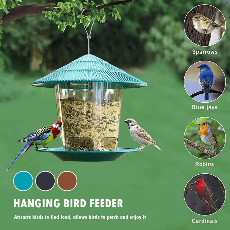Automatic Hanging Bird Feeder With MultiHole Dispenser 1