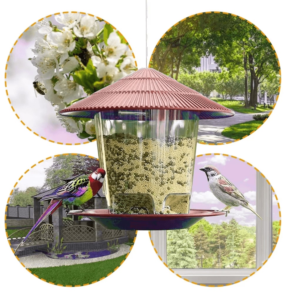 Automatic Hanging Bird Feeder With MultiHole Dispenser 6