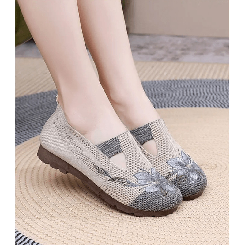 BreezeWalk Womens Embroidered Breathable Mesh Flats Soft Sole Anti Slip Summer Shoes 2