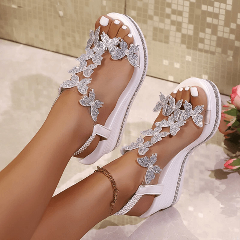 Rhinestone Butterfly Platform Wedges Slip On Sandals 0