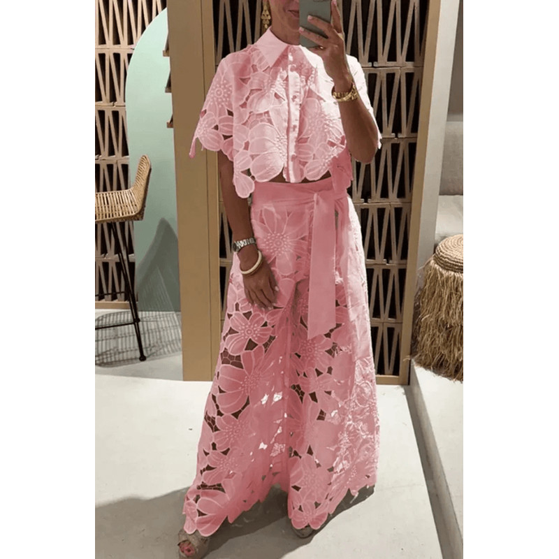 Elegant Lapel Shirt And Wide Leg Pants TwoPiece Suit For Women 3