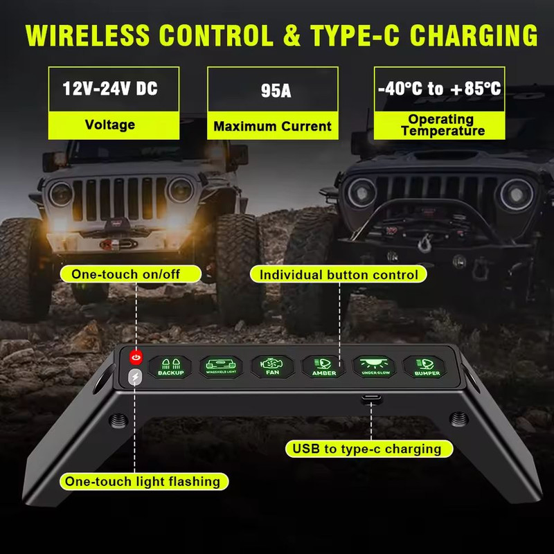 Jeep JL 6 Gang Wireless Grab Handle Switch Panel For Wrangler And Gladiator 2018 To 2023 3