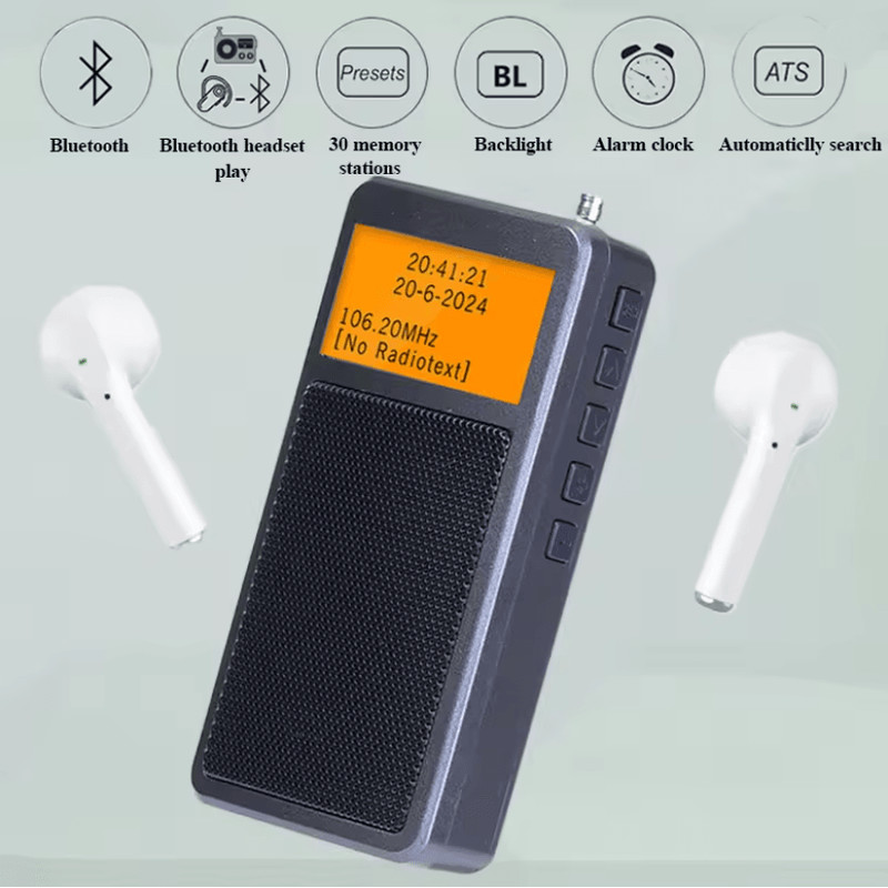 WELLHIKE Mini Portable Bluetooth FM Stereo Radio With Alarm Clock And Backlit Display 0