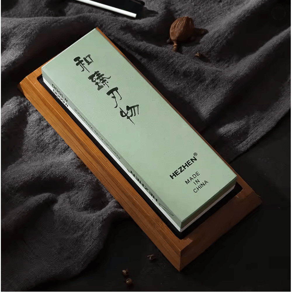 Classic Whetstone Knife Sharpener With Angle Guide And Bamboo Base 0