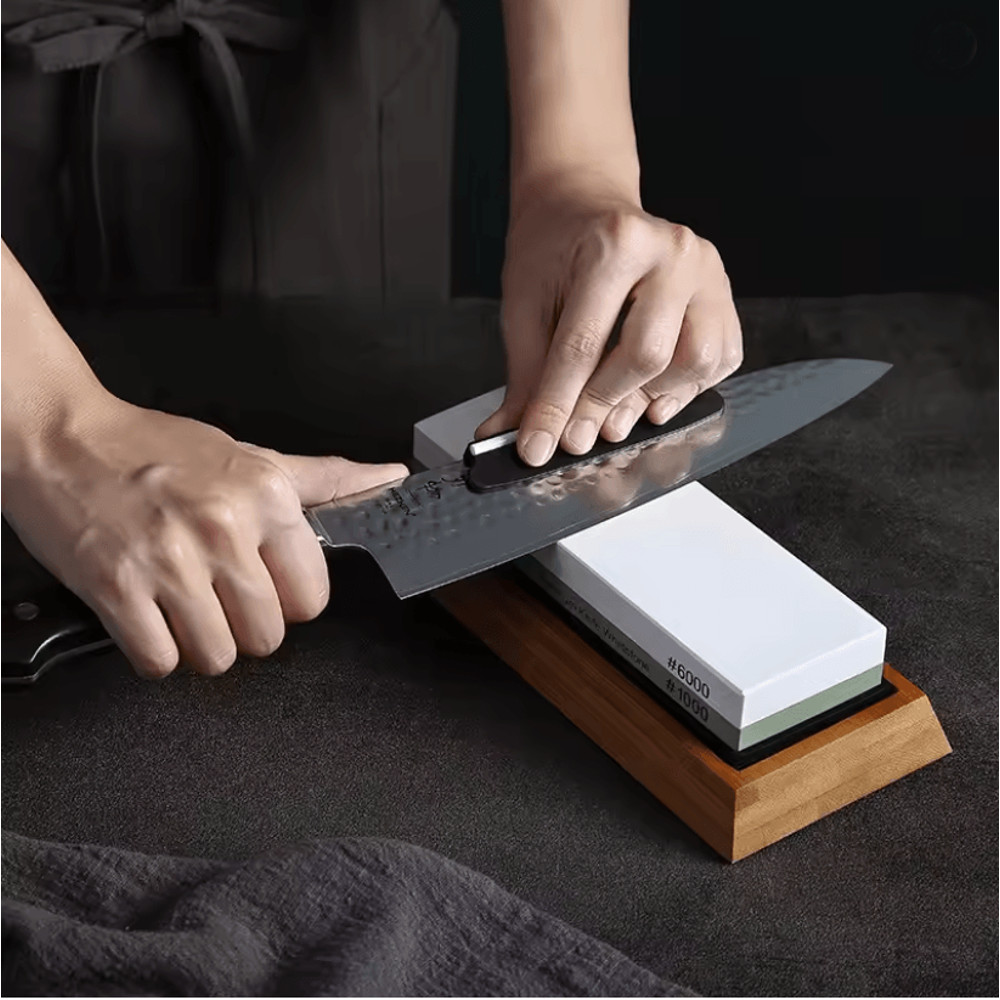 Classic Whetstone Knife Sharpener With Angle Guide And Bamboo Base 1