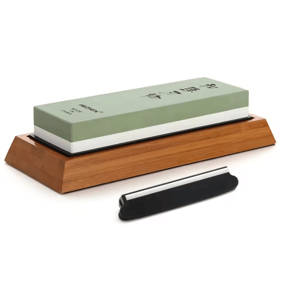 Classic Whetstone Knife Sharpener With Angle Guide And Bamboo Base 2