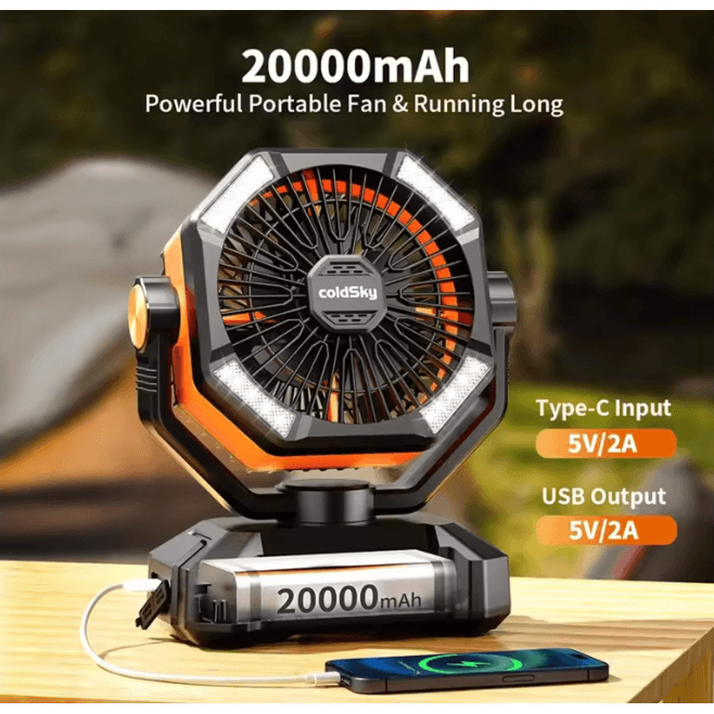 ColdSky 20000mAh Portable Camping Fan With LED Lantern And Power Bank 1