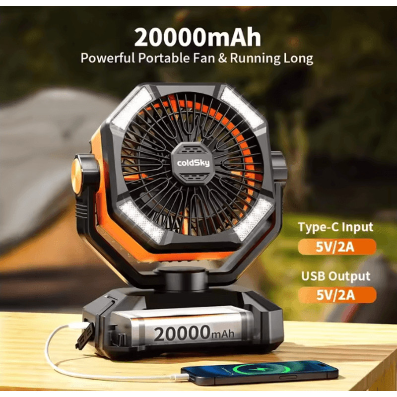 ColdSky 20000mAh Portable Camping Fan With LED Lantern And Power Bank 1