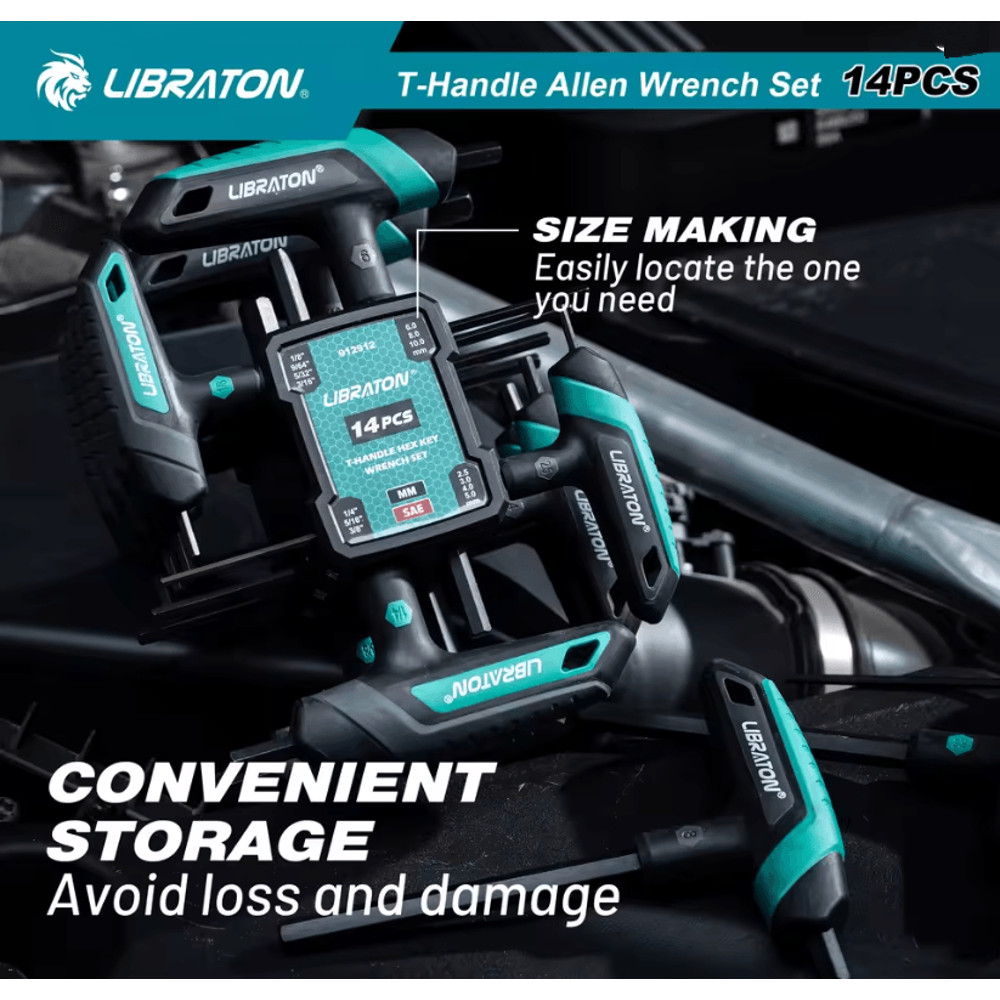 Libraton T Handle Hex Key Set Metric And SAE Dual Tip Hex Wrench Set With Storage Rack 2