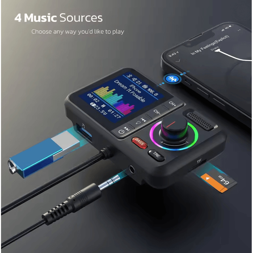 ColorView Dual USB QC30 Wireless FM Transmitter With Screen 0