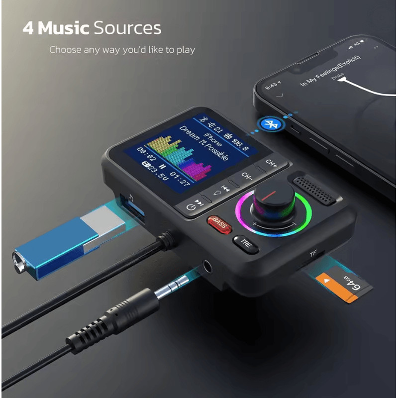 ColorView Dual USB QC30 Wireless FM Transmitter With Screen 0