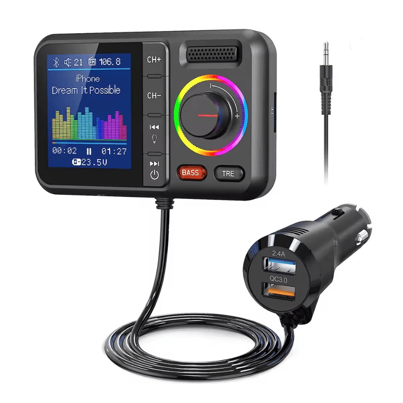 ColorView Dual USB QC30 Wireless FM Transmitter With Screen 3