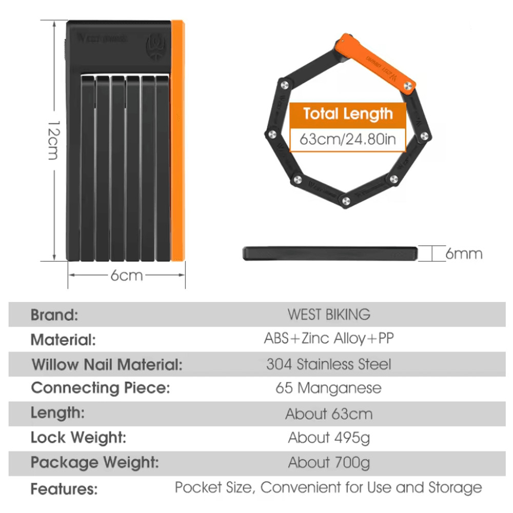 West Biking Heavy Duty Folding Bike Lock With Mount 3