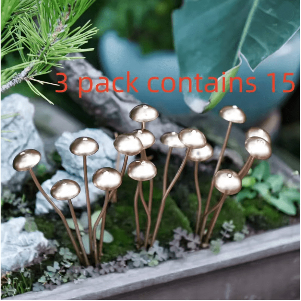 Rustic Metal Mushroom Garden Stakes Set 4
