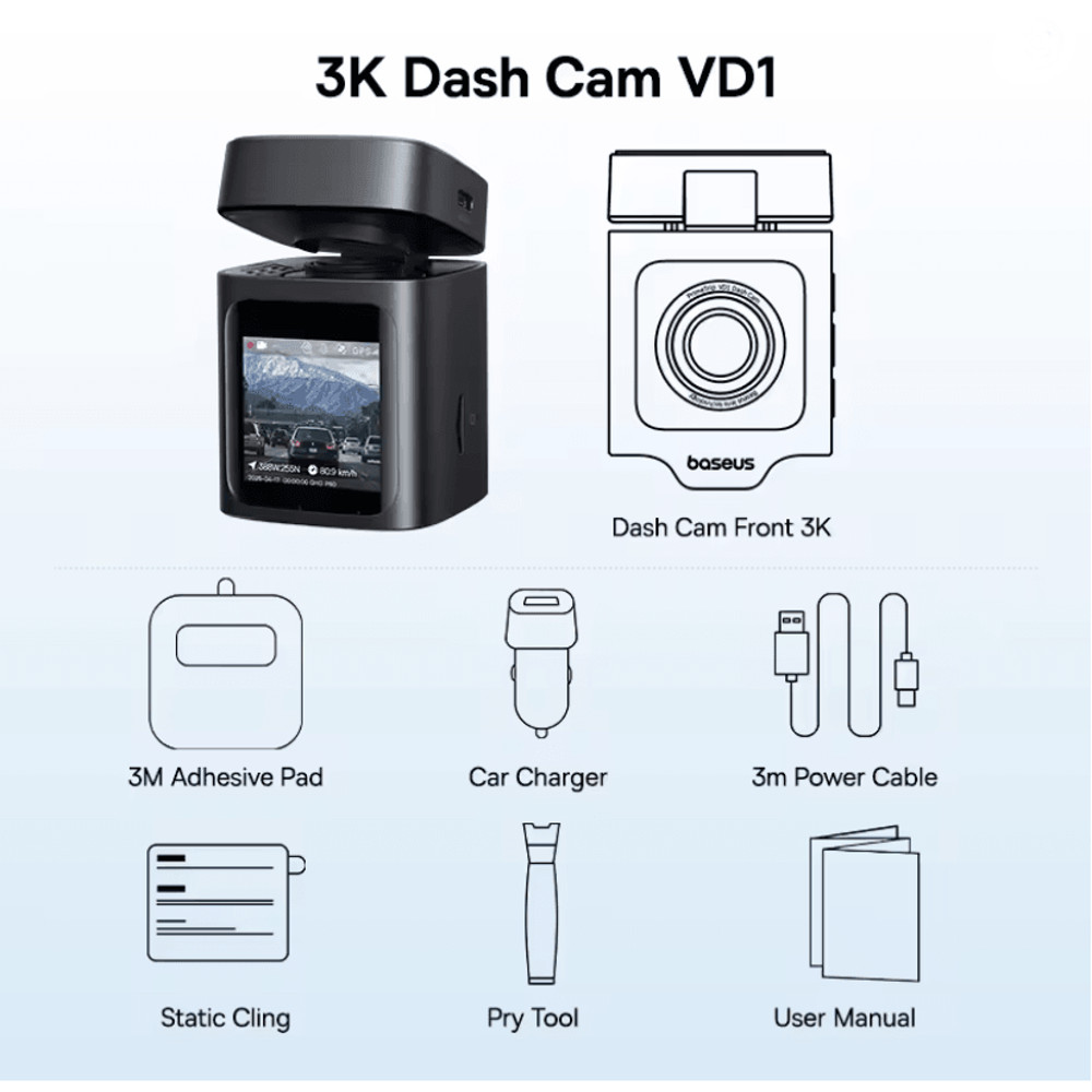 Baseus VD1 3K Dual Dash Cam Front And Rear With GPS And Supercapacitor 4