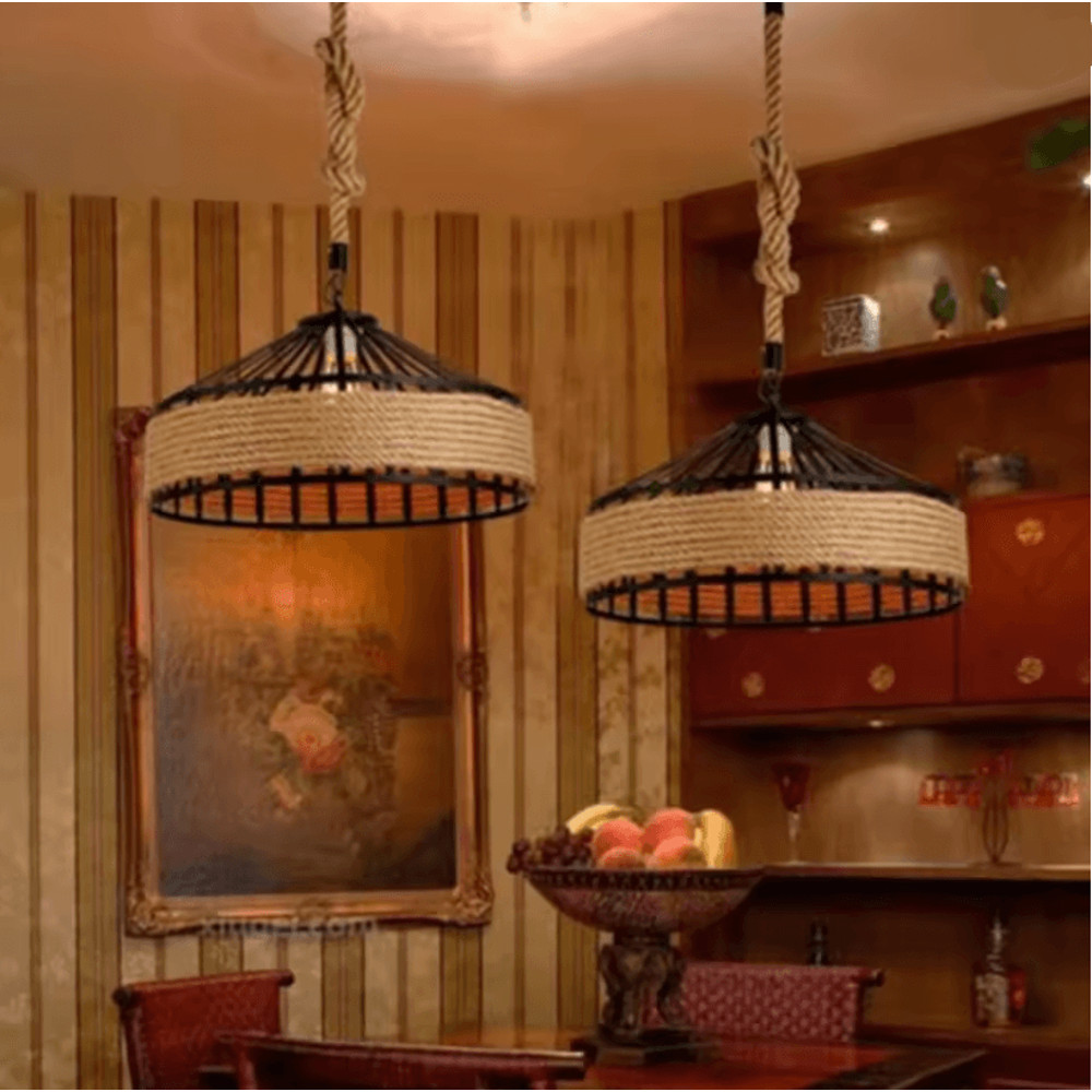 Nordic Vintage Twine Chandelier Adjustable Overhead Lighting For Kitchen Dining Room 1