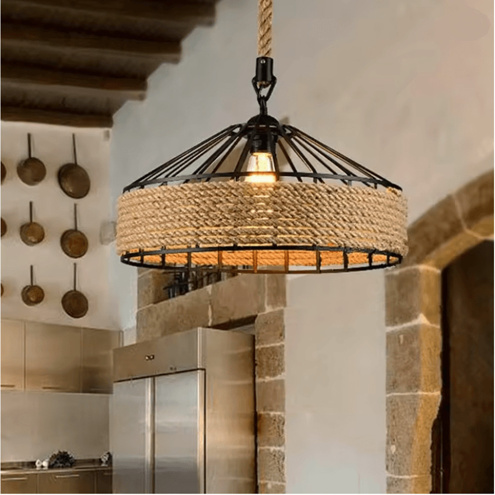 Nordic Vintage Twine Chandelier Adjustable Overhead Lighting For Kitchen Dining Room 3