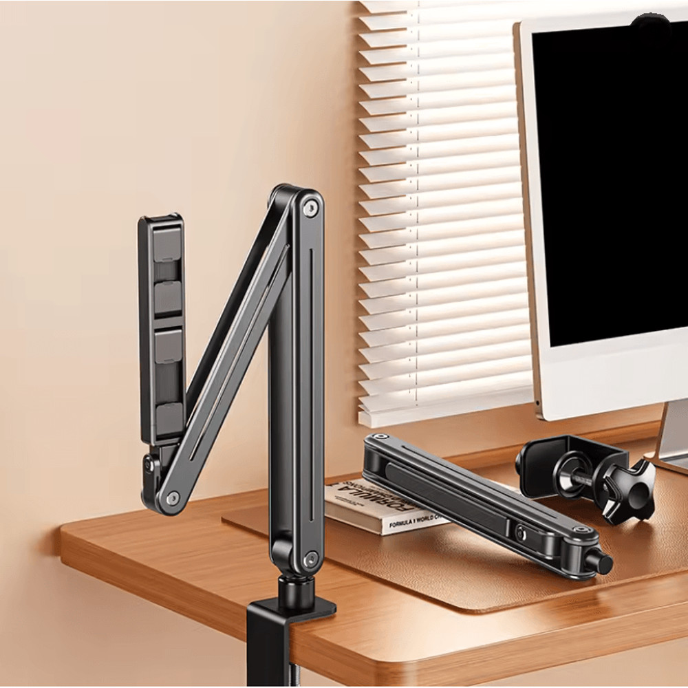 Aluminum Alloy Foldable Arm Mount Tablet Holder With 360 Rotation For Bed Or Desk 0