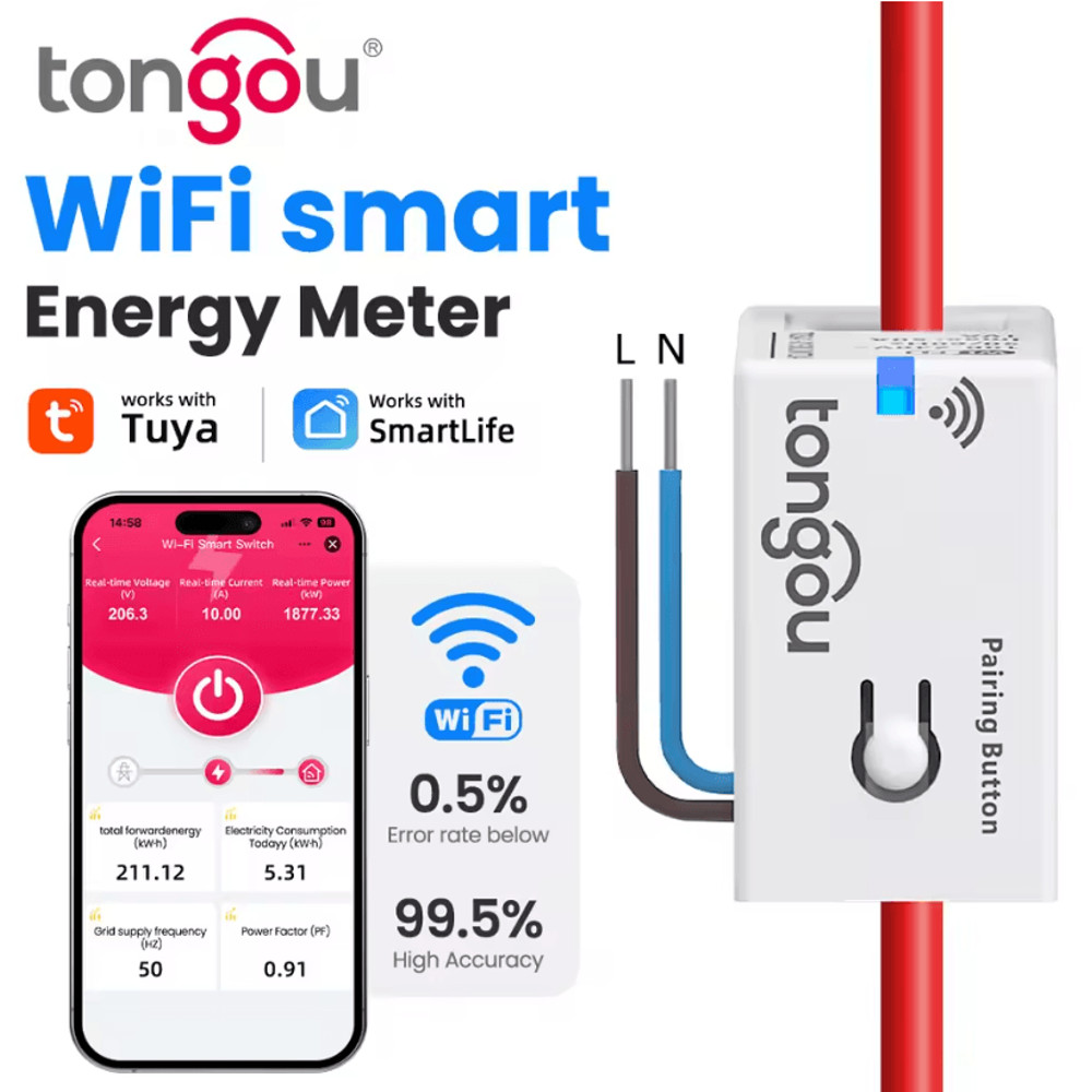 Smart WiFi Energy Meter 1 To 50A With LCD For Real Time Monitoring 0