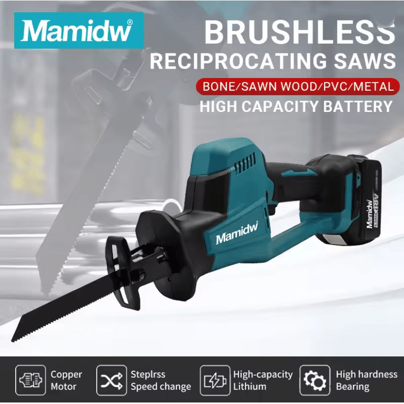 Cordless Brushless Reciprocating Saw For Wood And Metal Cutting Compatible With Makita 18V Battery 0