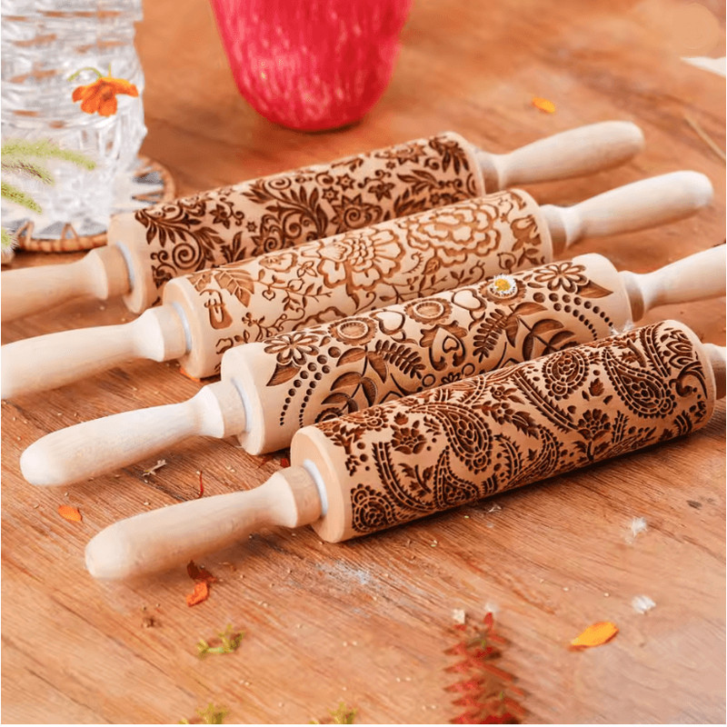 Sunflower Pattern Embossed Rolling Pin For Cookie Dough And Pastry Design 0