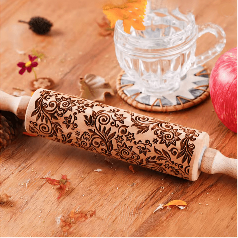 Sunflower Pattern Embossed Rolling Pin For Cookie Dough And Pastry Design 1