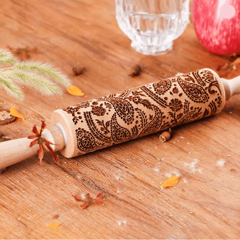 Sunflower Pattern Embossed Rolling Pin For Cookie Dough And Pastry Design 3