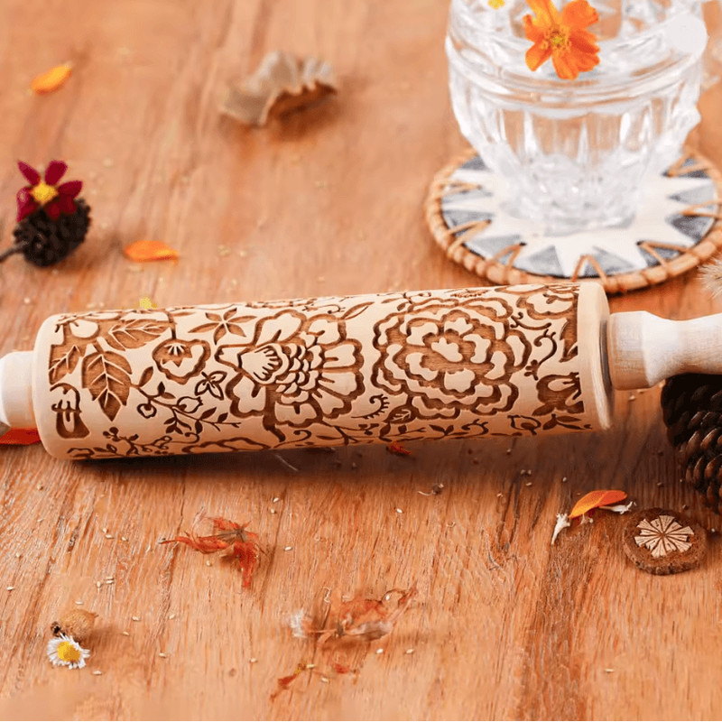 Sunflower Pattern Embossed Rolling Pin For Cookie Dough And Pastry Design 4