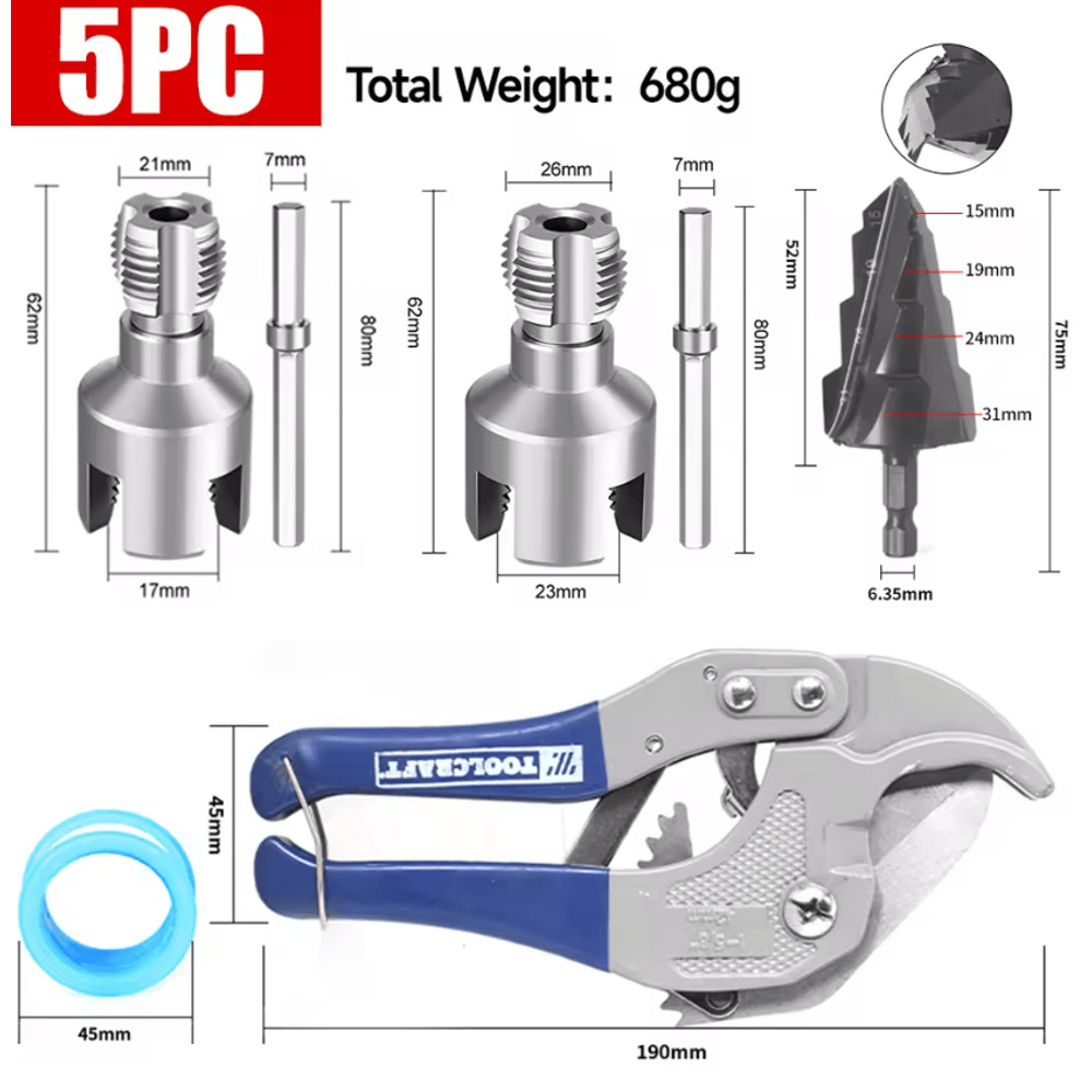 Hex Shank Pipe Threading Tool Set For PVC PPR And Water Pipes 4