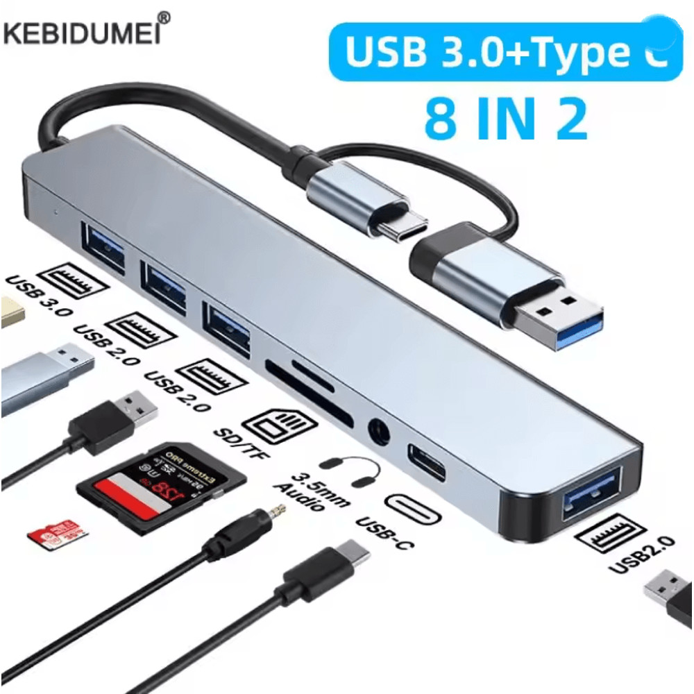 USB C Multi Hub Adapter With Card Reader Audio And USB Expansion For Macbook And Laptop 0