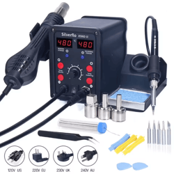 2 in 1 silverflo 8586d hot air and soldering station with dual digital display