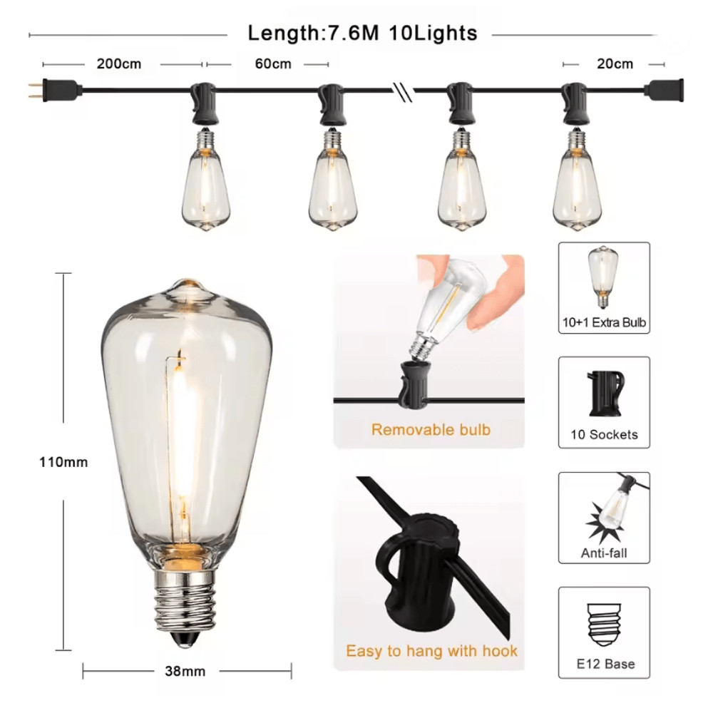 GardenGlow ST38 Waterproof Shatterproof Outdoor LED String Lights 3