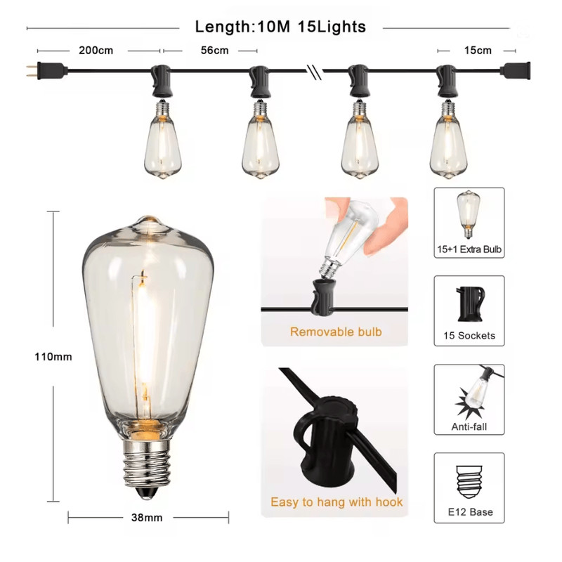 GardenGlow ST38 Waterproof Shatterproof Outdoor LED String Lights 4