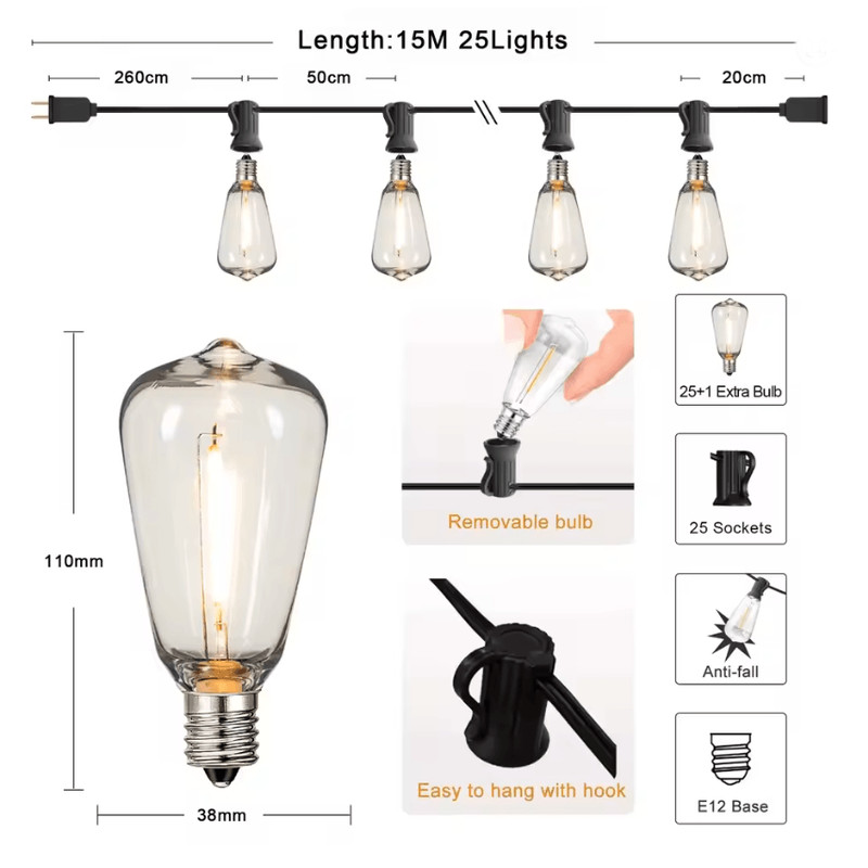 GardenGlow ST38 Waterproof Shatterproof Outdoor LED String Lights 5