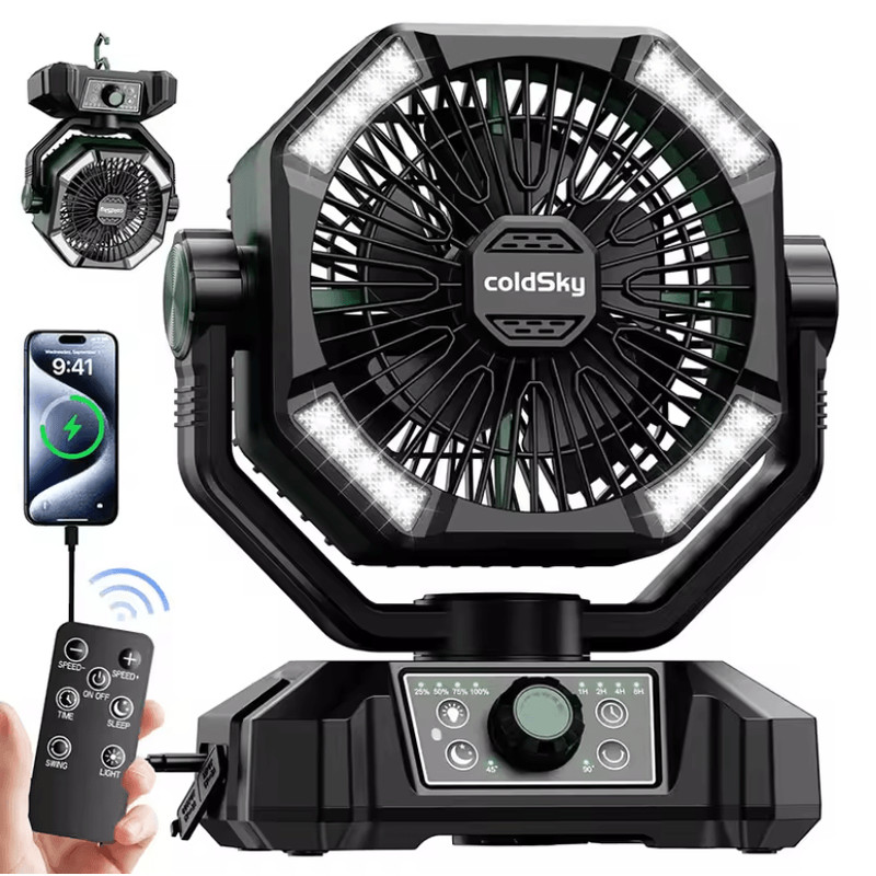 20000mAh Portable Camping Fan With LED Lantern 8 Speed Outdoor Battery Fan 2