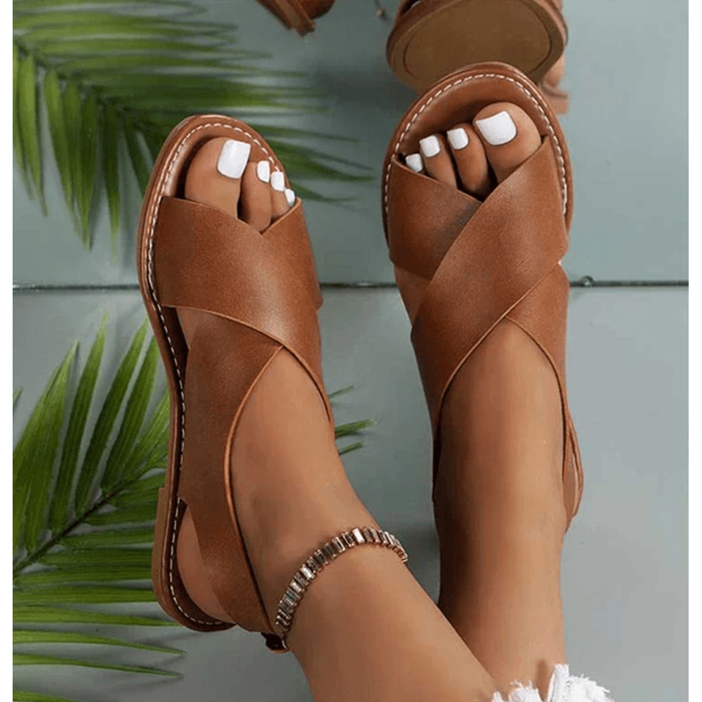 Womens Soft PU Leather Flat Sandals Summer Beach Casual Walking Shoes 0