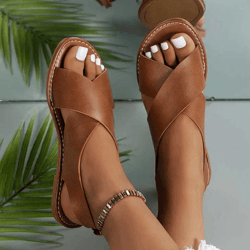 womens soft pu leather flat sandals summer beach casual walking shoes