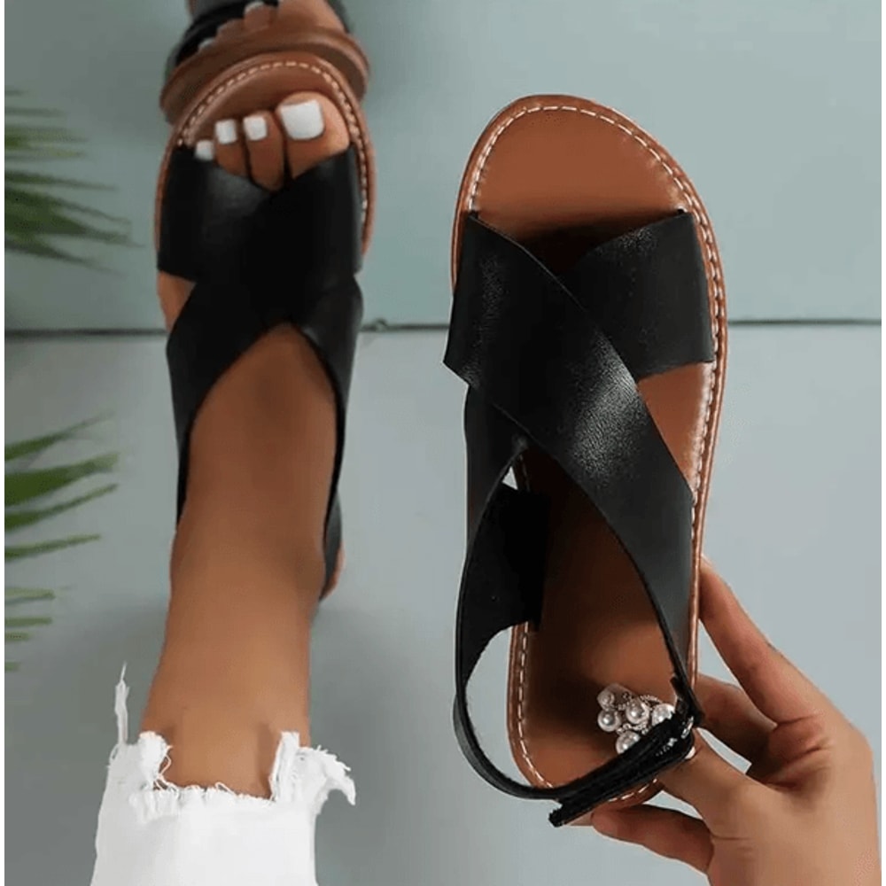 Womens Soft PU Leather Flat Sandals Summer Beach Casual Walking Shoes 2