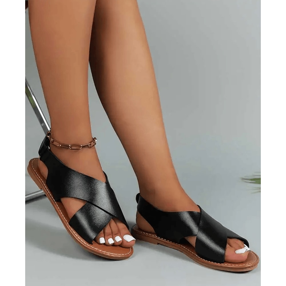 Womens Soft PU Leather Flat Sandals Summer Beach Casual Walking Shoes 3