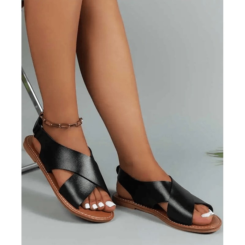 Womens Soft PU Leather Flat Sandals Summer Beach Casual Walking Shoes 3