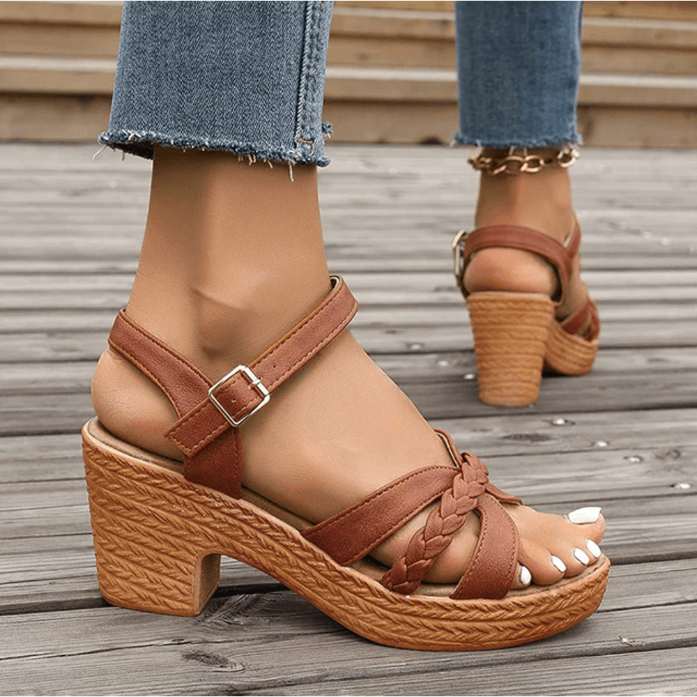 Braided Chunky High Heel Sandals For Women Summer Platform Vacation Shoes 5