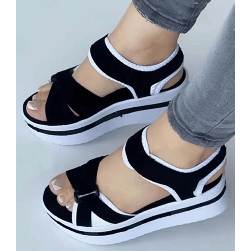 Colorblock Wedge Platform Sandals For Women Summer Open Toe Block Heel Shoes 1